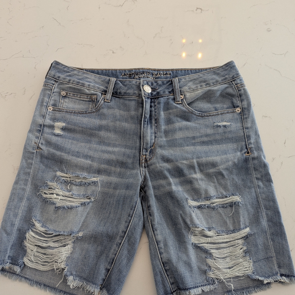American Eagle Outfitters Distressed Denim Shorts - Light Blue